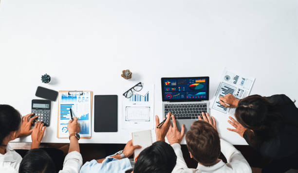 istock Group of office worker and businesspeople working on empty space. Prudent 2084571375