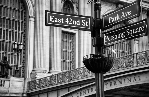 42nd and Park Ave Road Signs at Grand Central Station Midtown Manhattan, NYC.