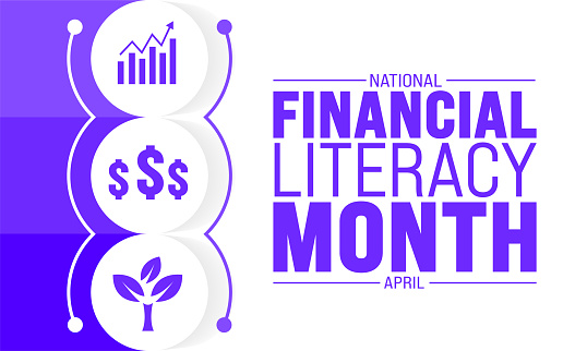 April is National Financial Literacy Month background template. Holiday concept.