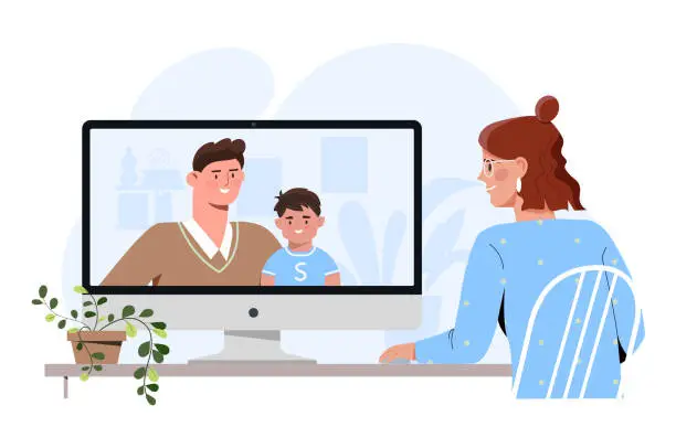 Vector illustration of Video call with family vector