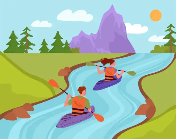 Vector illustration of People swimming on river vector