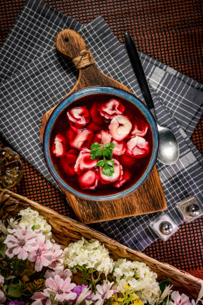 istock Traditional polish clear red borscht. 2084631220