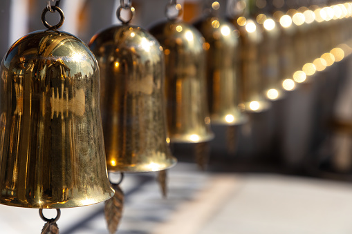 Line of bells at wat Traimit (Temple of the Golden Buddha) in bangkok, Thailand.
