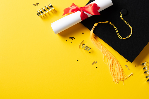 Graduation academic cap isolated on white background. Graduation mortarboard hat for design.