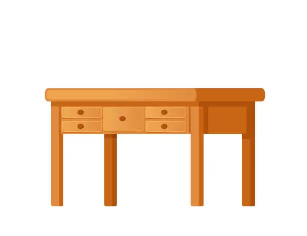 Vector illustration of Wooden table with drawer furniture for personal things placing vector illustration illustration isolated on white background