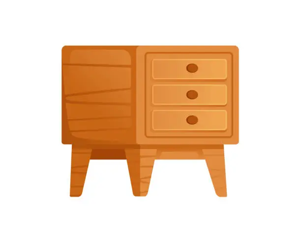 Vector illustration of Wooden nightstand with drawer bedside square furniture for personal things placing vector illustration illustration isolated on white background