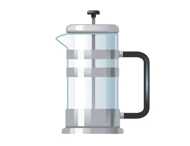 Vector illustration of French press coffee maker modern design with glass and steel vector illustration isolated on white background