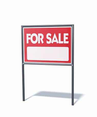 3d Render Real Estate For Sale Sign Text in Black Metallic Frame, Object + Shadow Path