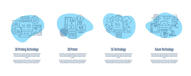 3D Printing Technology, 5G Technology, 3D Printer, Future Technology Onboarding App Screens Vector Illustration