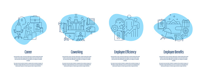 Career, Coworking, Employee Efficiency, Employee Benefits Onboarding App Screens Vector Illustration