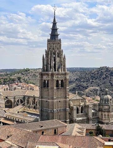 Belltower of The Primatial Cathedral of Saint Mary of Toledo (Spanish: Catedral Primada Santa María de Toledo), otherwise known as Toledo Cathedral,