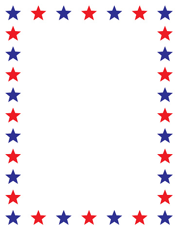 Vector illustration of a red and blue stars frame on awhite background.