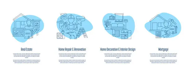 Vector illustration of Real Estate, Home Improvement, Home Decor, Mortgage Onboarding App Screens Vector Illustration