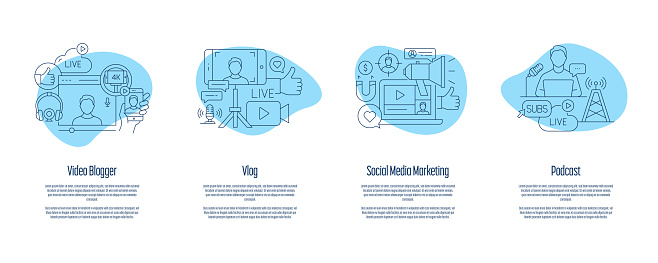 VLOG, Podcast, Social Media Marketing Onboarding App Screens Vector Illustration