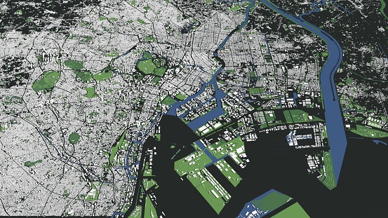 3D illustration of Tokyo city and mass buildings