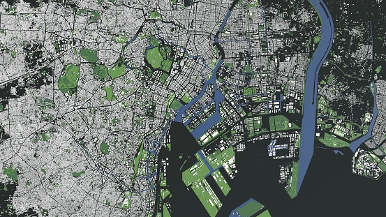 3D illustration of Tokyo city and mass buildings