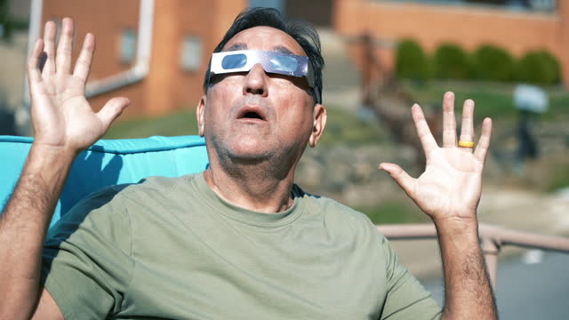 Man Wears Protective Solar Eclipse Sunglasses