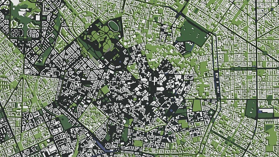 3D illustration of Milan city and mass buildings