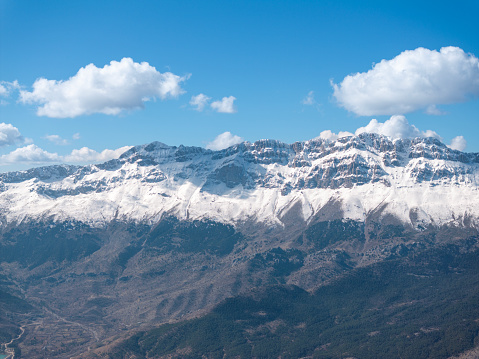 Snow-capped mountain range in Konya, Turkey. Taken with a drone.