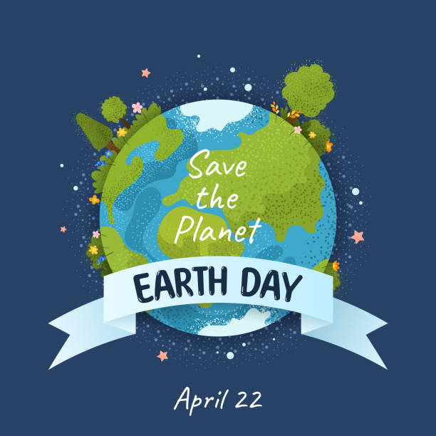 ilustrações, clipart, desenhos animados e ícones de feliz dia da terra. ilustração vetorial em estilo plano - dia-mundial-da-terra