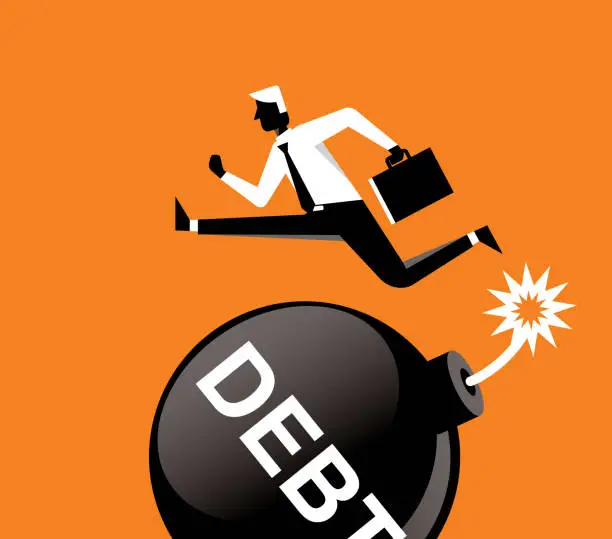 Vector illustration of Businessman jumping - debt