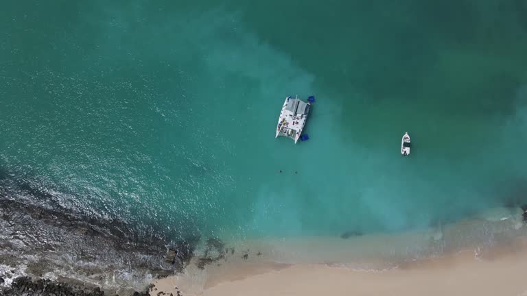 Aerial drone view of a beach in isolated Cayo Icacos Puerto Rico island