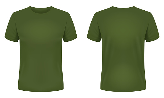 Blank khaki t-shirt template. Front and back views. Photo- realistic vector illustration.