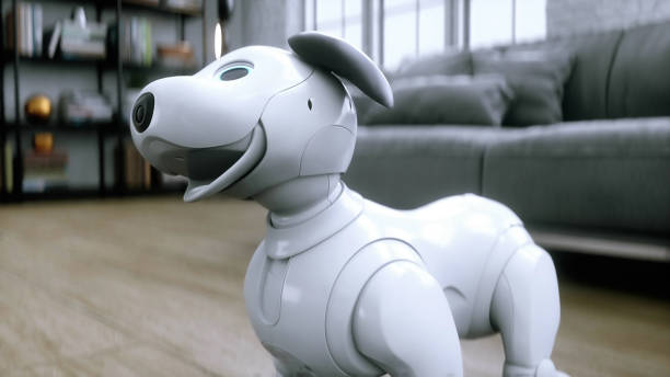 istock small funny robotic smart dog wakes up in the room. 3d rendering. 2084903427