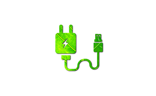 Green energy icon, Eco energy and electric car system concept, green leaves on white background.