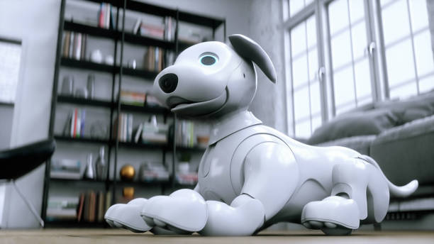 istock small funny robotic smart dog wakes up in the room. 3d rendering. 2084914871