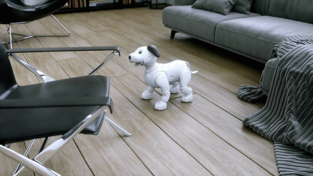 istock small funny robotic smart dog wakes up in the room. 3d rendering. 2084928991