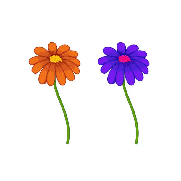 Vector illustration of Vector flowers in eight different colors