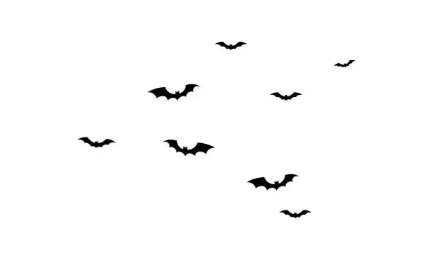 Vector illustration of Vector halloween flying bats. spooky bats flock, creepy horror vampire winged animal vector background