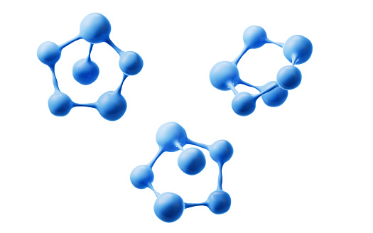 Blue molecules with different angles, 3d rendering. 3D illustration.