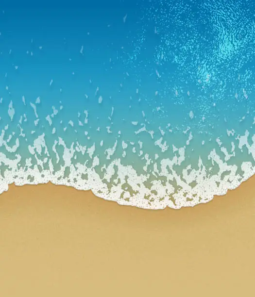 Vector illustration of Realistic sandy beach with sea waves from top view vector illustration