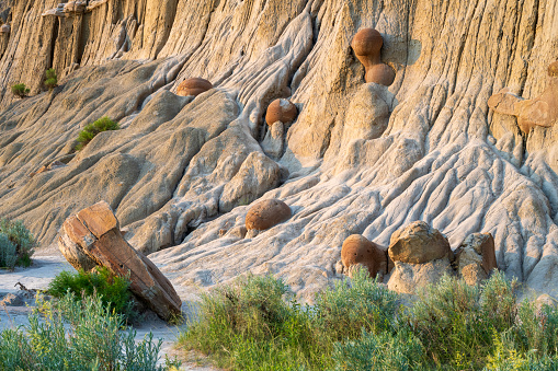 Rock formations at Cannonball Concretions in Theodore Roosevelt National Park, North Dakota, USA