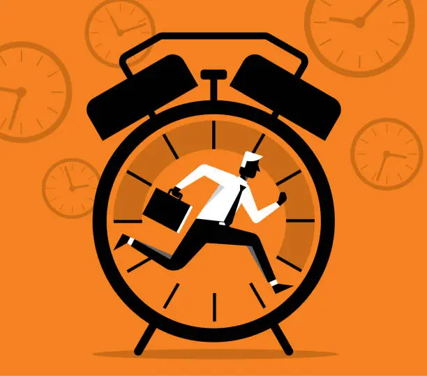 Vector illustration of Businessman running away in clock