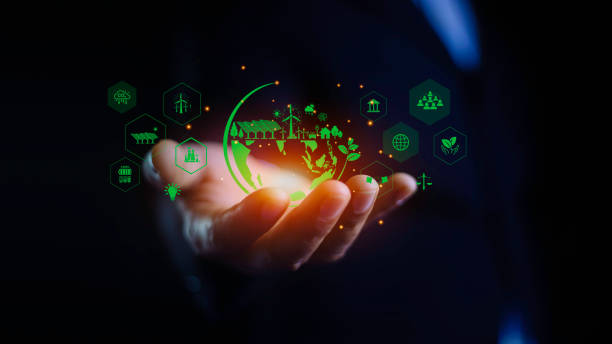 istock green energy icon on hand. Net zero emission Idea innovation. Environmental, social,Governance. Green energy icon around it. Green Energy Renewable Sustainable concept. carbon neutrality in 2050. 2085102046