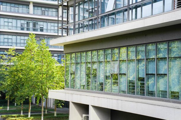istock Glass office building with green reflections 2085165789