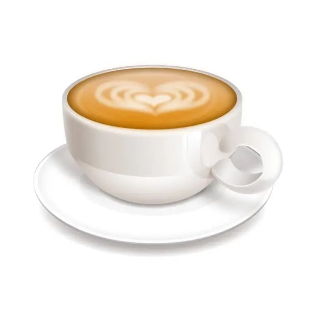 Vector illustration of Realistic coffee cups with americano latte espresso macchiatto mocha cappuccino.