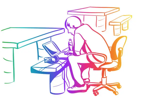 Vector illustration of Studying On Campus Outdoors Rainbow