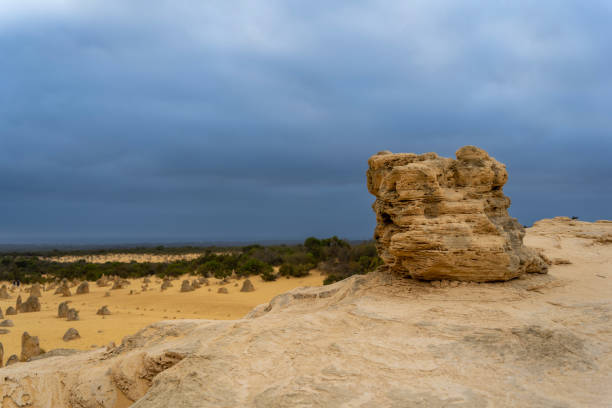 Lunar lanscape of the Pinnacles Desert at Nambung National Park, Western Australia at sunset.