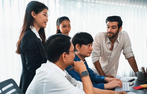 istock Group of diverse office worker employee working together. Prudent 2085254461