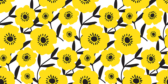 Seamless tropical yellow flowers pattern. Pattern swatch ready in vector color swatch panel. Can be used for textile, fabric print, wallpaper-decor, wrapping paper, home decor, clothing. banner, cover, cards and more