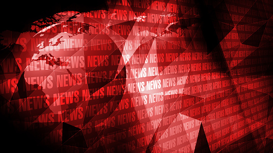 News title breaking news headline in red on news background with world globe for global report