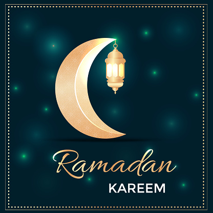 Eid Al Adha Mubarak Card with golden Crescent Moon and arabic lantern. Vector background for Muslim Religion Symbolic for Eid al fitr, Eid Mubarak, Ramada Kareem