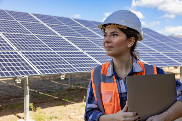istock Portrait of electricity engineer working in solar panels electrical substation 2085317461