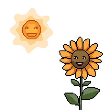 pixel art of sun flower face isolated background