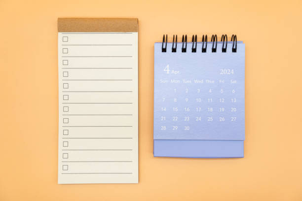 istock Blank to do list for text with checkbox and Simple desk calendar on APRIL 2024. Empty Check list. Copy Space. isolated background. To do list in April 2024. 2085337189