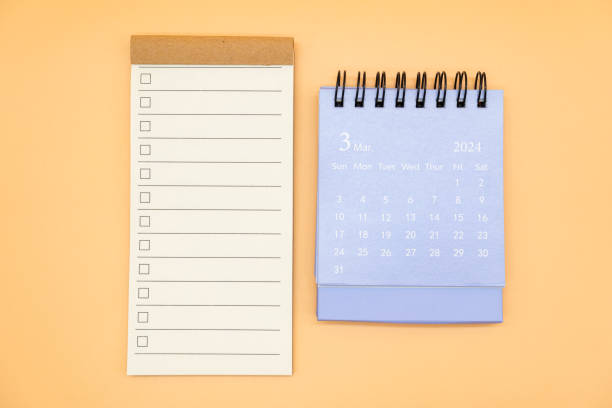istock Blank to do list for text with checkbox and Simple desk calendar on MARCH 2024. Empty Check list. Copy Space. isolated background. To do list in March 2024. 2085337202